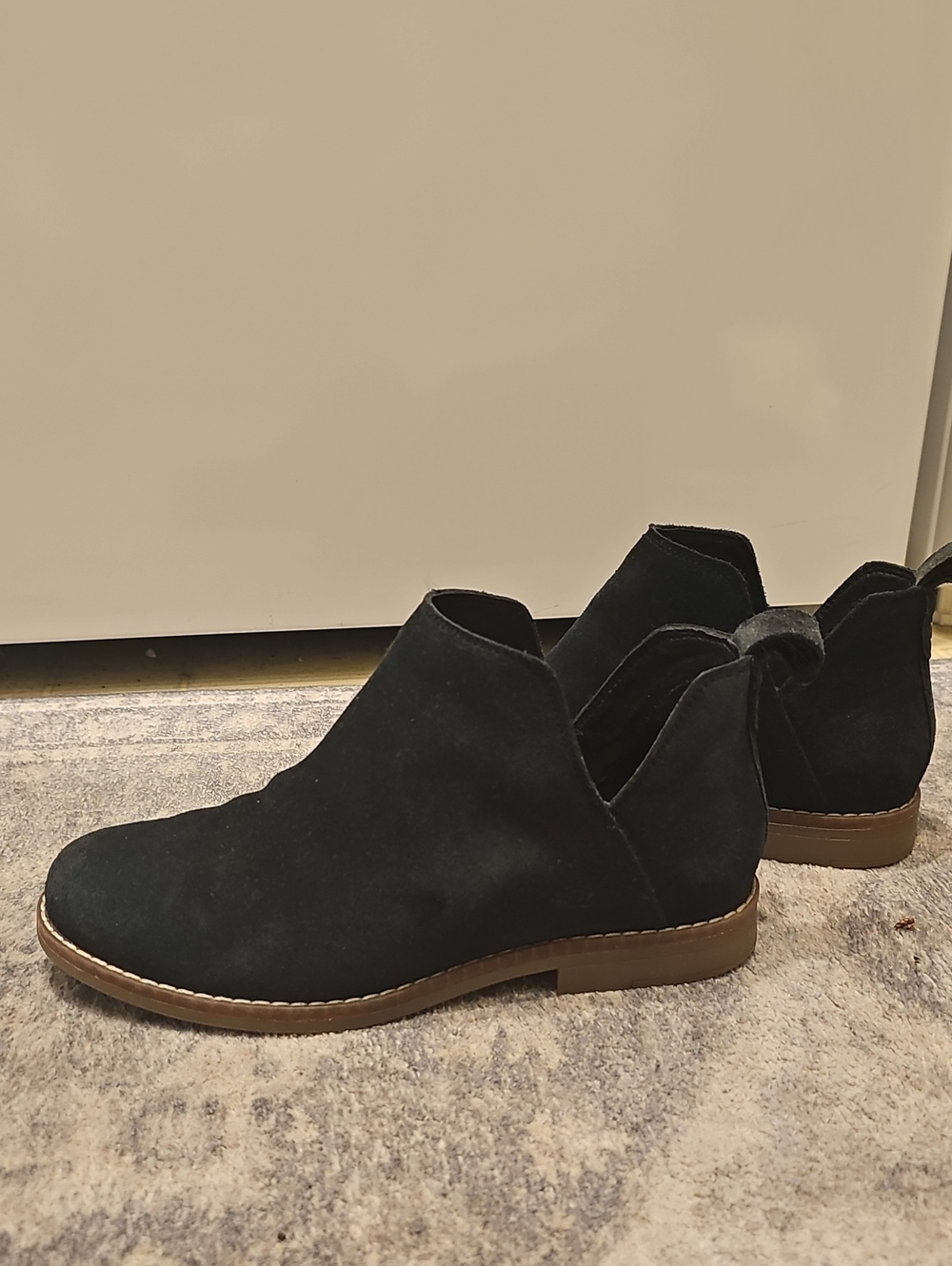 Hush Puppies Black Suede Ankle Booties with Brown Sole